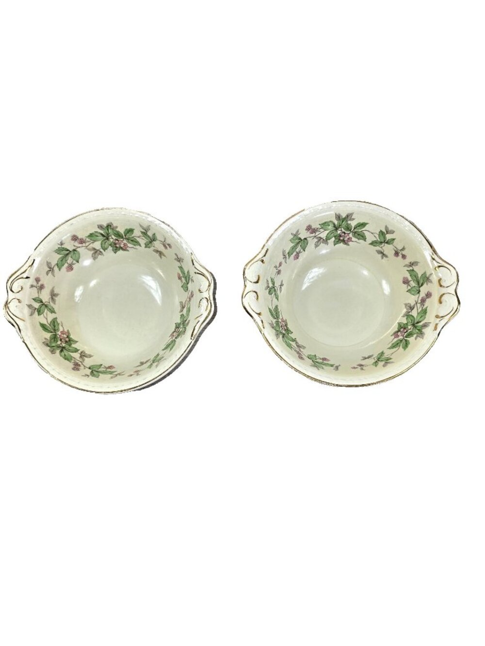 Vintage Homer Laughlin Eggshell Georgian Greenbriar 6" Lugged Cereal Bowls Pair